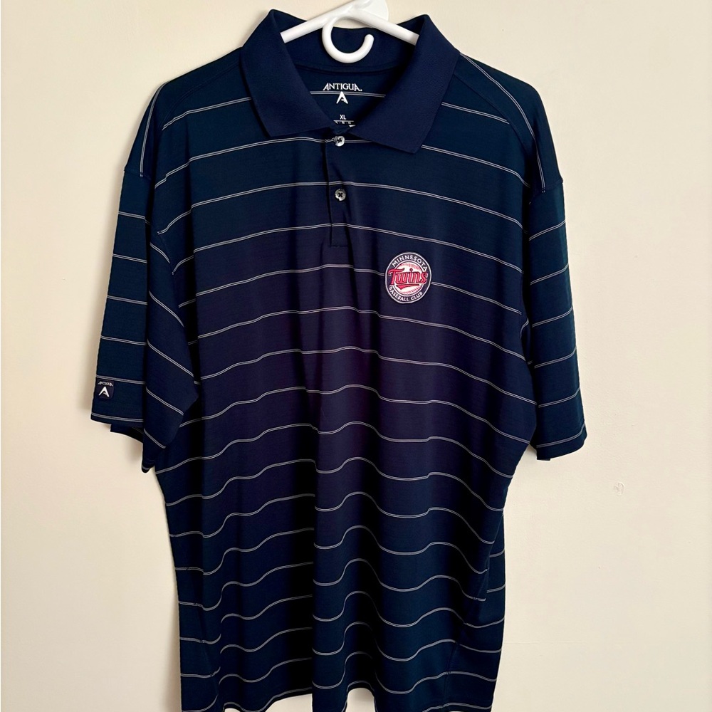 Antigua Blue Minnesota Twins Baseball Mens XL Polo shirt Sporty Stripes